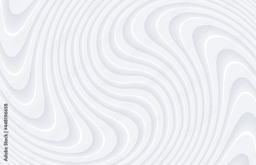 Poster Abstract 3D white wavy background with interesting pattern. Minimalist empty striped blank BG. Halftone monochrome cover with modern elegant minimal color.