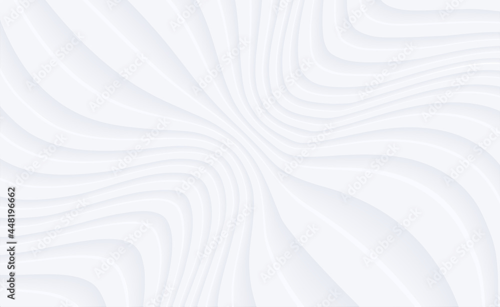 Poster Abstract 3D white wavy background with interesting pattern. Minimalist empty striped blank BG. Halftone monochrome cover with modern elegant minimal color.