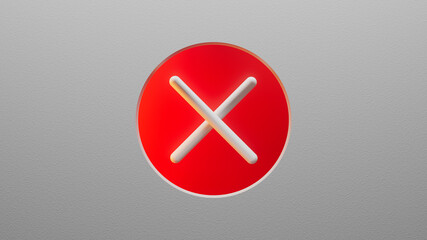 3d icon render. White shape in the center of the screen inside a circle shape. Bright background. Choice option. No cross side.