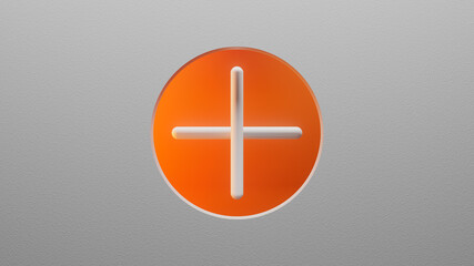 Fototapeta premium 3d icon render. White shape in the center of the screen inside a circle shape. Bright background. Choice option. Plus sign.