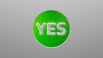 3d icon render. White shape in the center of the screen inside a circle shape. Bright background. Choice option. Yes title.