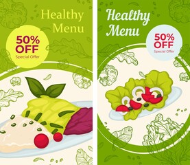 Healthy menu with vegetables, 50 off discounts