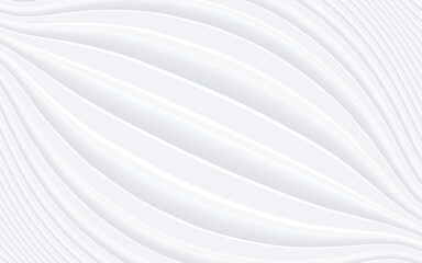 Obraz premium Abstract white background with 3D waves pattern, interesting minimal white gray striped vector background illustration for business presentation.