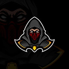 Illustration of grey hooded ninja wearing red mask
