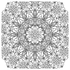 Mehndi flower for henna, mehndi, tattoo, decoration. decorative ornament in ethnic oriental style. doodle ornament. coloring book page.