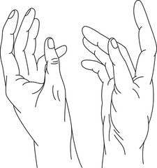 Vector linear hands of adult person . Line art elements for card, poster, illustration, wall decor about people relations, care.