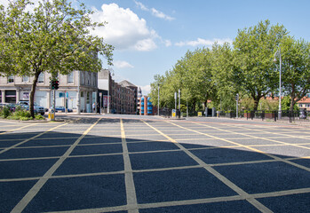 Junction markings for cars. Yellow markings to deal with traffic jams at crossroads.