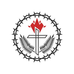 Fototapeta na wymiar Christian illustration. Church logo. The cross of Jesus framed with a crown of thorns.