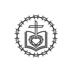 Obraz premium Christian illustration. Church logo. The Diamond of God's Word, Love, and the cross of Jesus are framed with a crown of thorns.