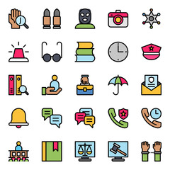 Filled color outline icons for law and justice