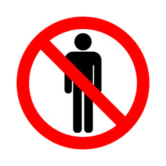 man in forbidden red round road sign, gender discrimination pictogram