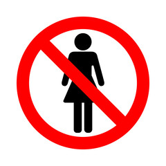 woman in forbidden red round road sign, gender discrimination pictogram