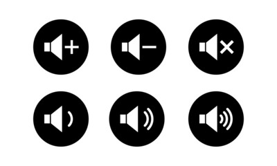 speaker volume solid icons set isolated on white background