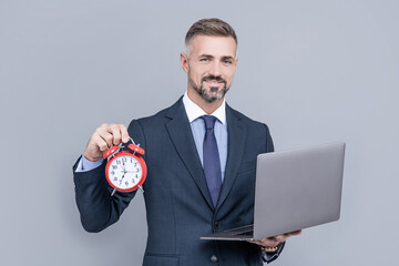 deadline. time. mature businessman working online. business success. time management.