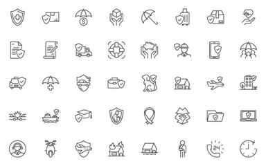 set of insurance line icons, retirement, safety,