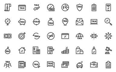 set of tax line icons, vat, fee, business, loan, finance