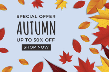 Autumn sale background with leaves Premium Vector