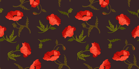 Floral seamless pattern with poppies. Vector design