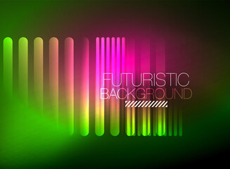 Bright neon color techno abstract background, shiny glowing neon lines in the dark background