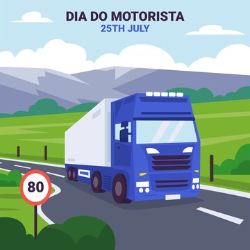 Flat Dia Motorista Illustration With Truck