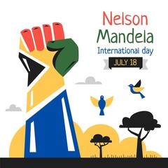 Flat Nelson Mandela International Day Illustration - obrazy, fototapety, plakaty