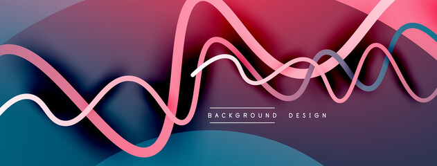 Abstract gradient background with wave line with shadow effect. Geometric composition. 3D shadow effects and fluid gradients