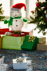 Christmas present placed on carpet