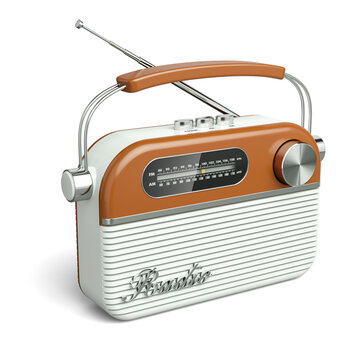 Vintage portable FM radio isolated on white background 3d