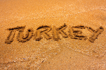 Turkey sign on the beach sand. Alanya