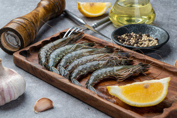 Fresh pickled tiger shrimp on the table