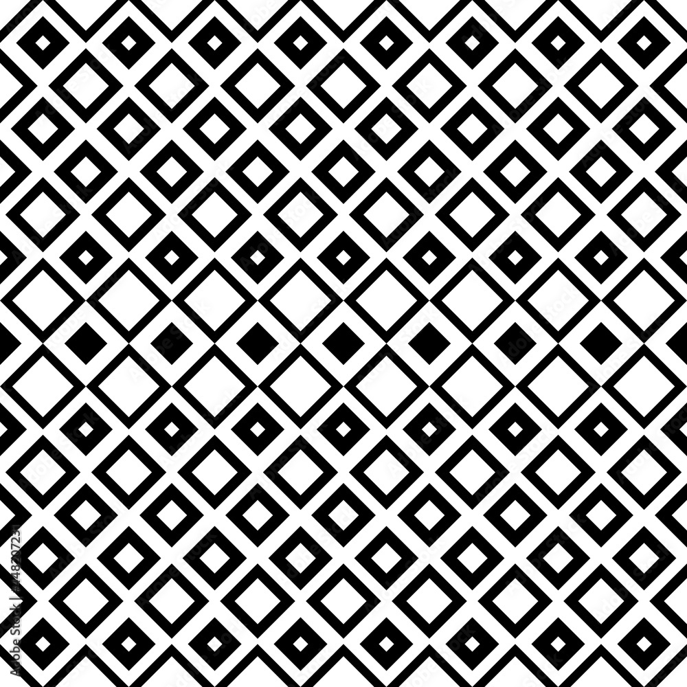 Poster quadrangles black and white checker ornament. vector abstract rhombs pattern. seamless empty black r
