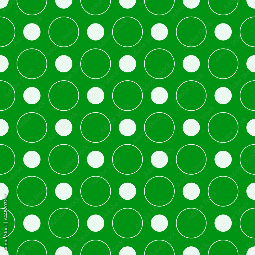 Aufkleber green background and white polka dots pattern. vector seamless sample with circle and dots.