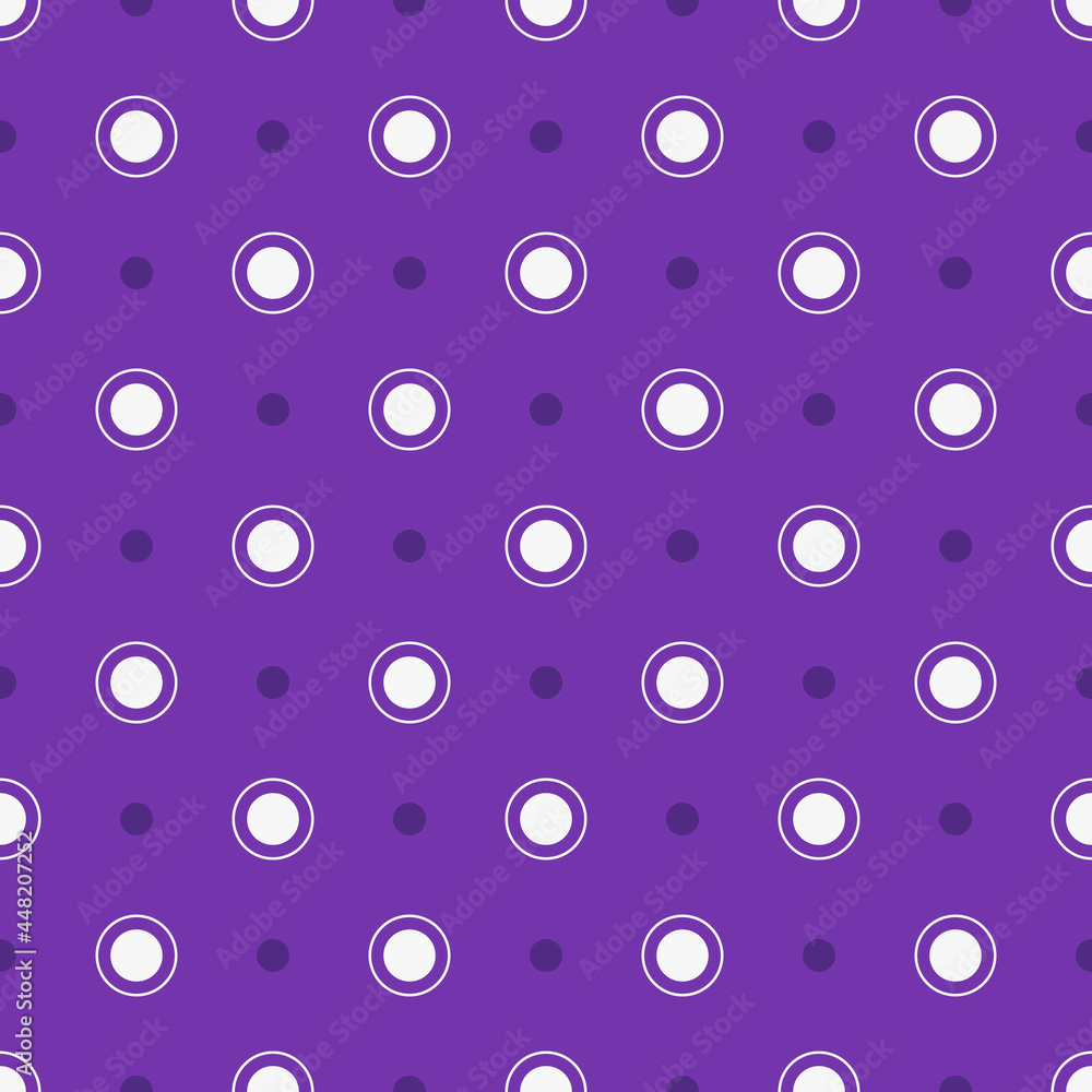 Poster purple polka dots ornament. vector seamless pattern of purple background and white dots.
