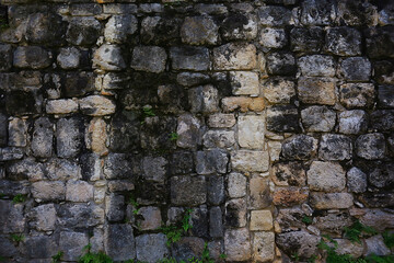 wall brickwork maya ancient city, abstract background old stones archeology wall in mexico