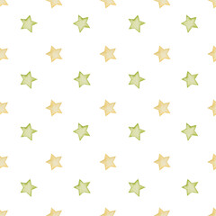 Watercolor seamless star pattern on a white background.