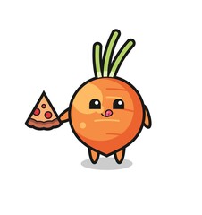 cute carrot cartoon eating pizza