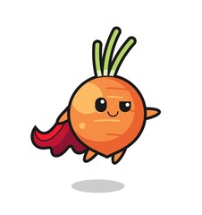 cute carrot superhero character is flying