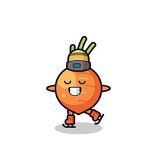 carrot cartoon as an ice skating player doing perform