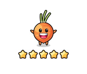 Obraz na płótnie Canvas the illustration of customer best rating, carrot cute character with 5 stars