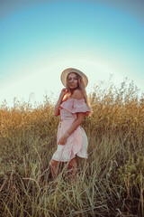 woman in the field, at sunset, ears of corn, nature, field, beauty, summer, grass, dress, fashion, meadow, sky, outdoor, freedom, spring, people, model, joy, man, hair, park, happiness, landscape, fre