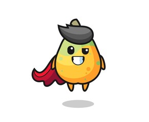 the cute papaya character as a flying superhero