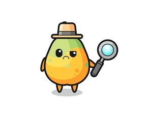 the mascot of cute papaya as a detective