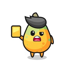Obraz premium cartoon papaya character as a football referee giving a yellow card