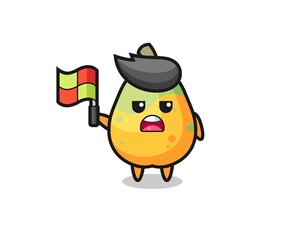 papaya character as line judge putting the flag up