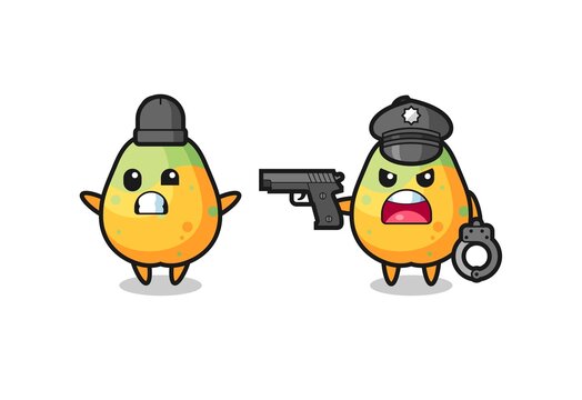 illustration of papaya robber with hands up pose caught by police