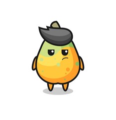 cute papaya character with suspicious expression
