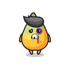 injured papaya character with a bruised face