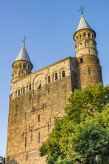 Fototapeta na wymiar Front towers of the historic Basilica of our Lady in Maastricht, Netherlands