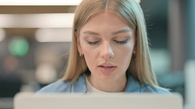 Close Up of Woman Talking on Video Call on Laptop