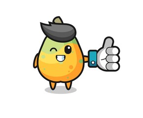cute papaya with social media thumbs up symbol